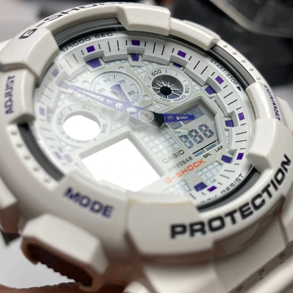 Casio Gshock GA-100A, glossy white gray purple colorway, new battery, full kit